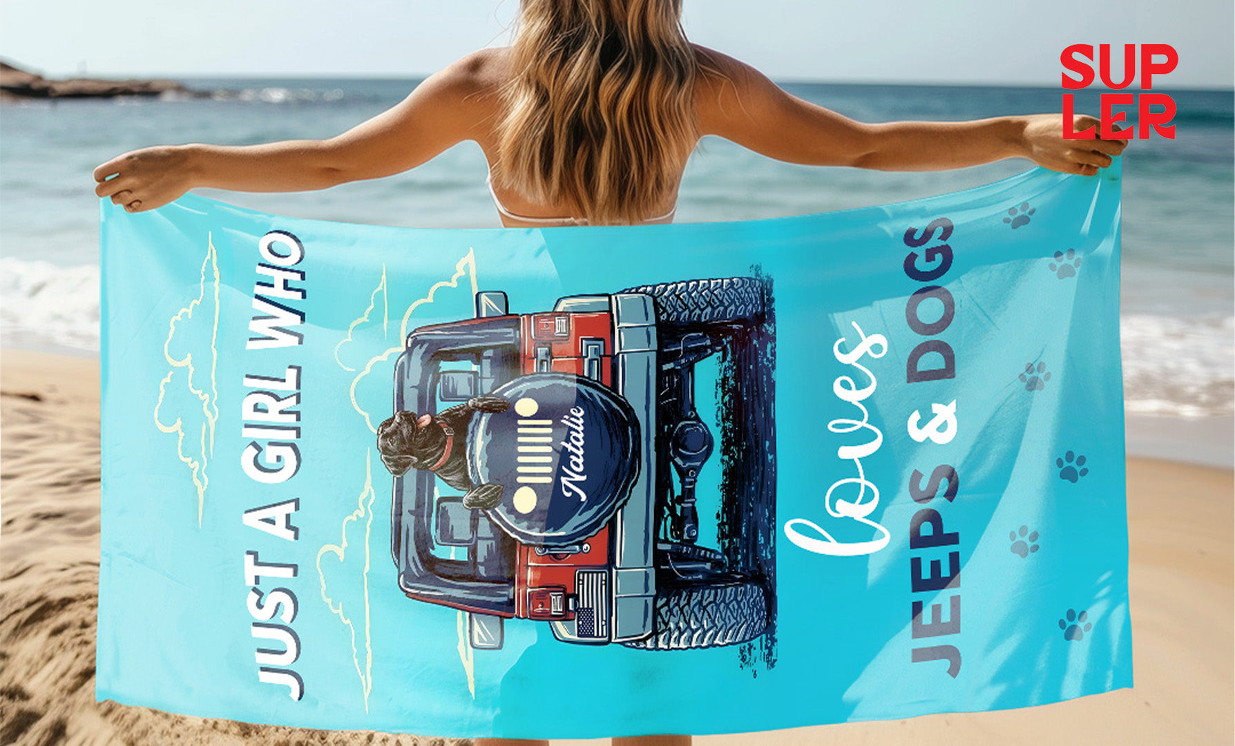 Personalized Beach Towel for Girls Who Love Jeeps & Dogs – A Summer Statement of Style