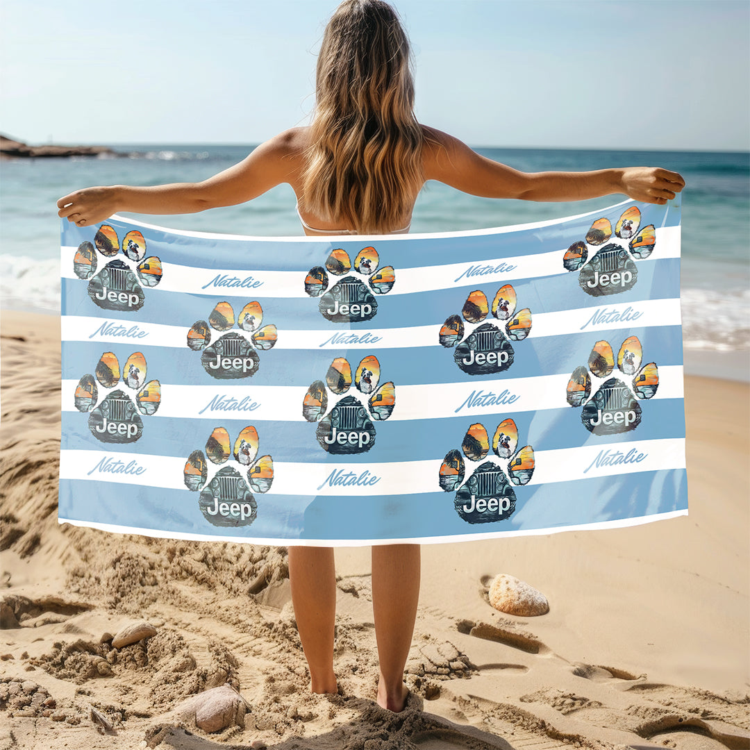 Personalized Jeep Dog Paw Beach Towel