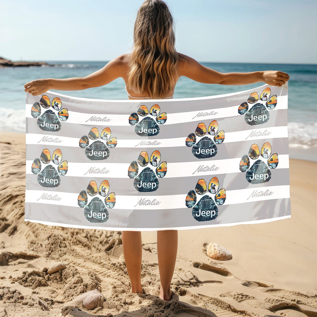 Personalized Jeep Dog Paw Beach Towel