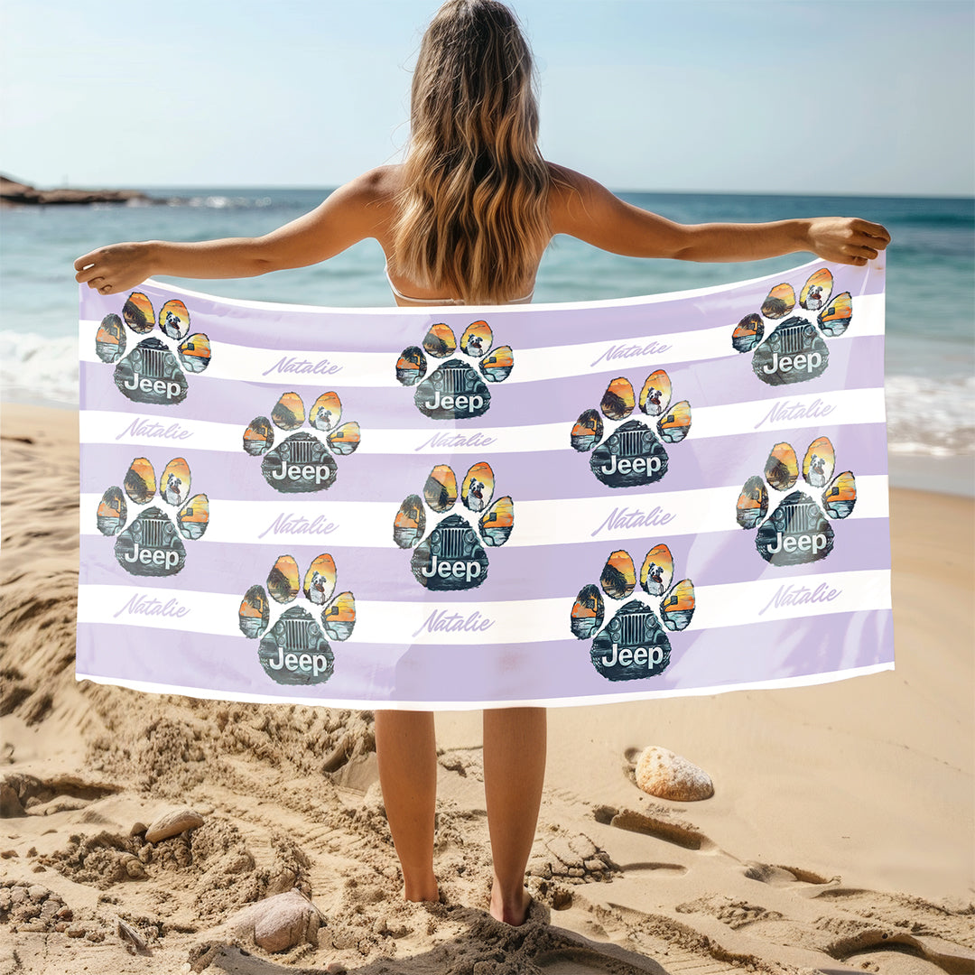 Personalized Jeep Dog Paw Beach Towel