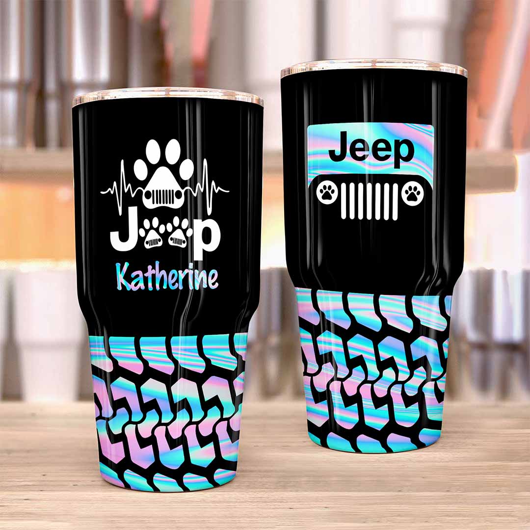 Personalized Jeep Epoxy Trek Tumbler Dog Heartbeat Tire Tracks 40oz 30oz Supler Store