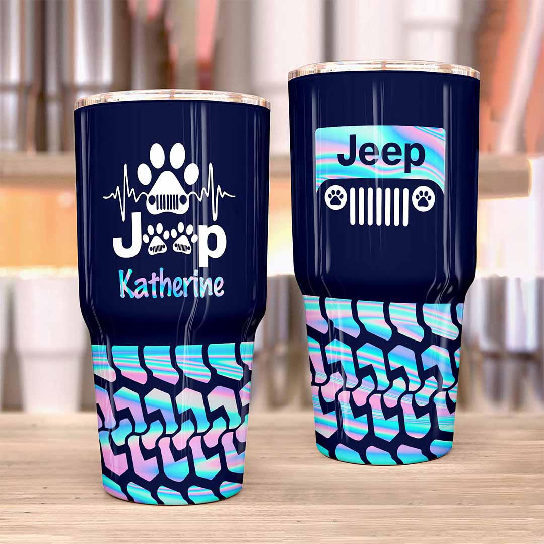 Personalized Jeep Epoxy Trek Tumbler Dog Heartbeat Tire Tracks 40oz 30oz Supler Store