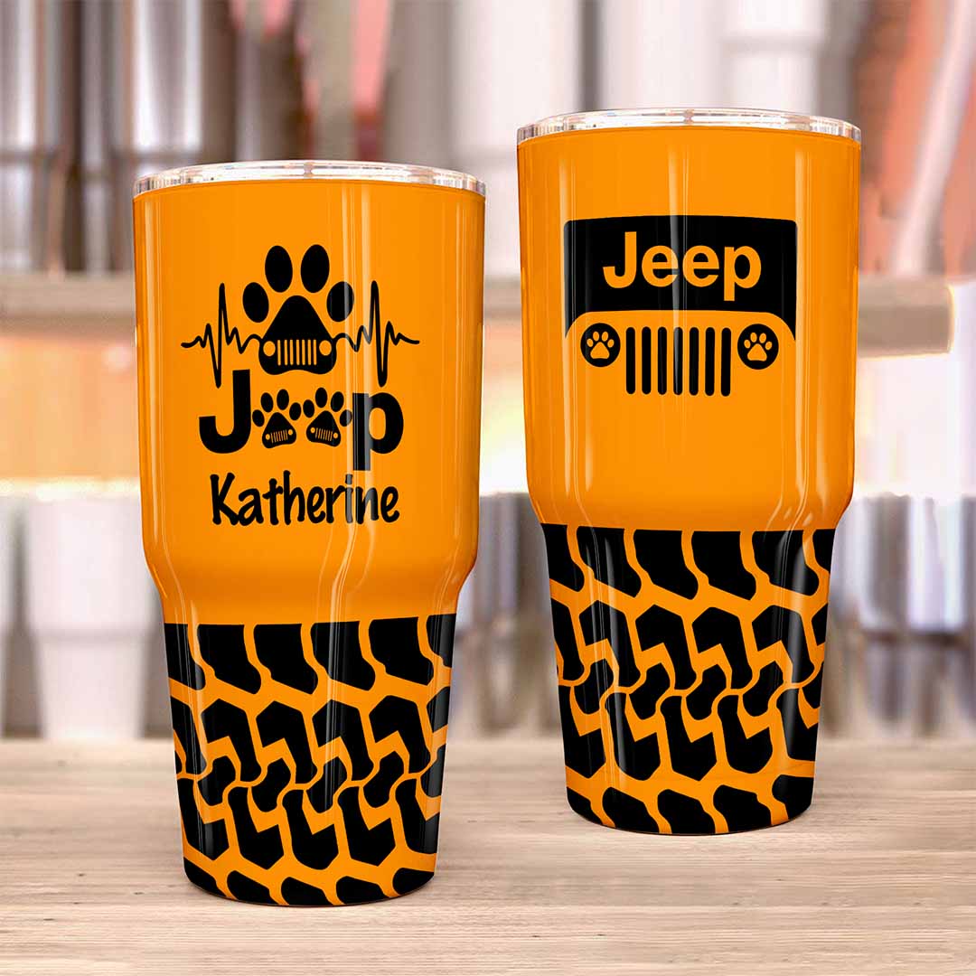Personalized Jeep Epoxy Trek Tumbler Dog Heartbeat Tire Tracks 40oz 30oz Supler Store