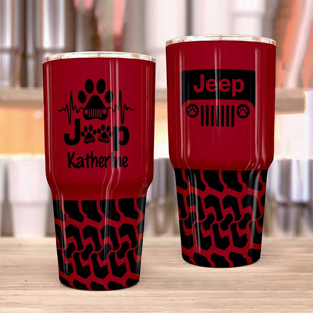 Personalized Jeep Epoxy Trek Tumbler Dog Heartbeat Tire Tracks 40oz 30oz Supler Store