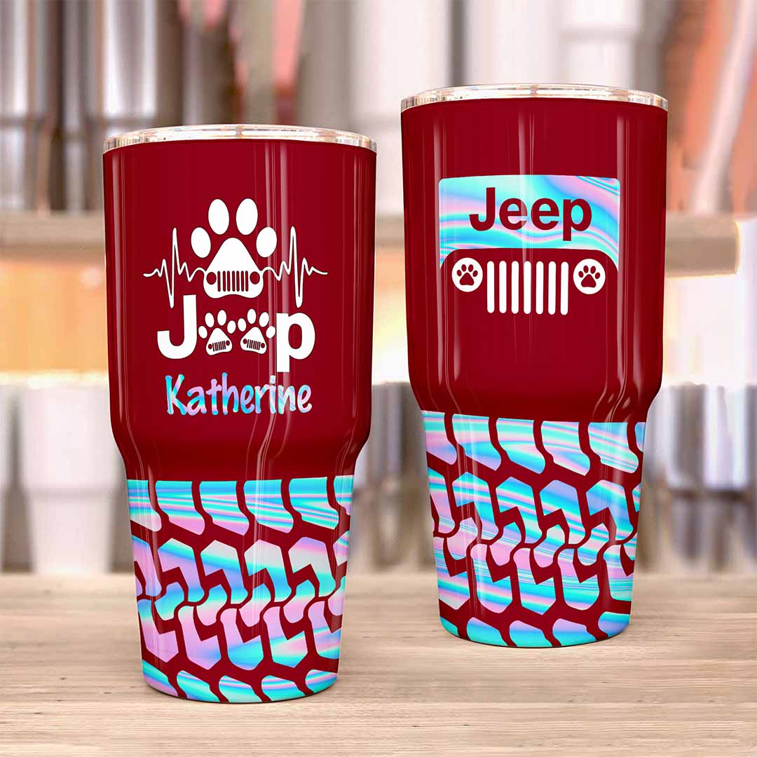 Personalized Jeep Epoxy Trek Tumbler Dog Heartbeat Tire Tracks 40oz 30oz Supler Store