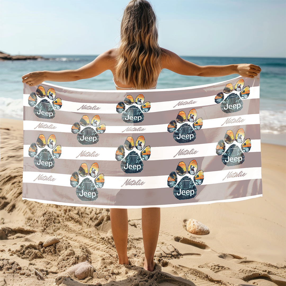 Personalized Jeep Dog Paw Beach Towel