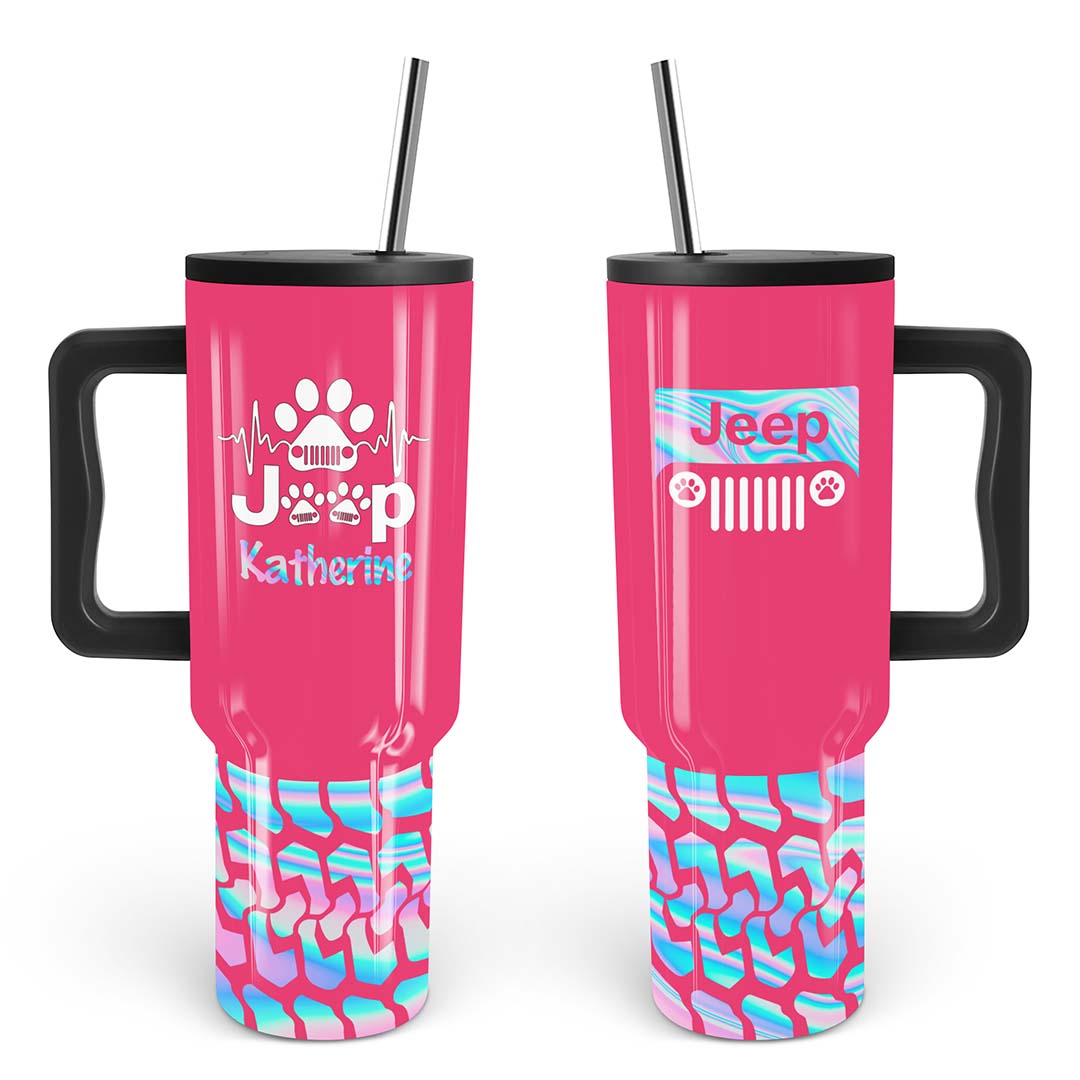 Personalized Jeep Epoxy Trek Tumbler Dog Heartbeat Tire Tracks 40oz 30oz Supler Store