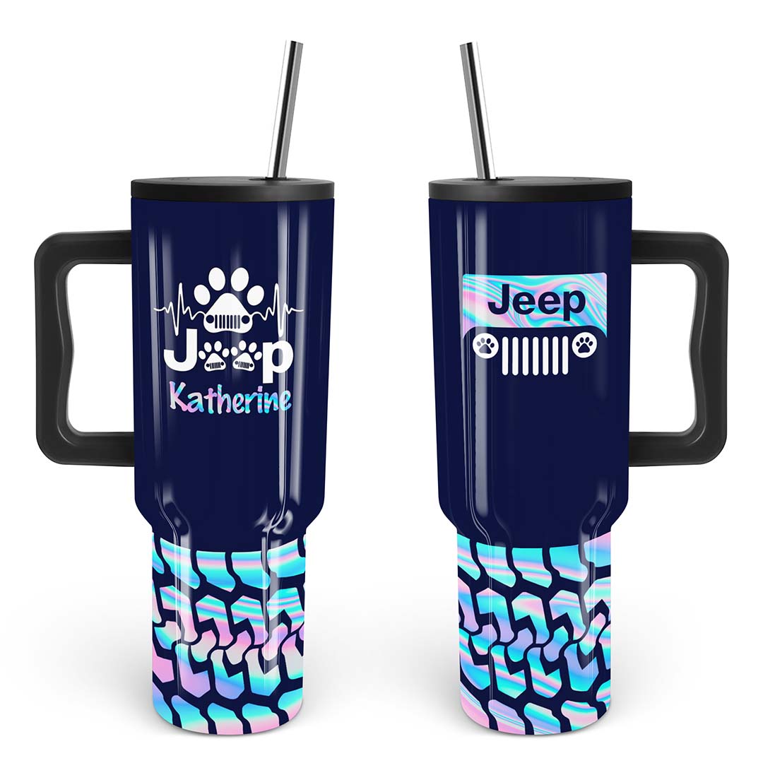 Personalized Jeep Epoxy Trek Tumbler Dog Heartbeat Tire Tracks 40oz 30oz Supler Store