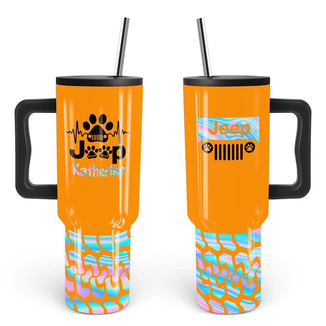 Personalized Jeep Epoxy Trek Tumbler Dog Heartbeat Tire Tracks 40oz 30oz Supler Store
