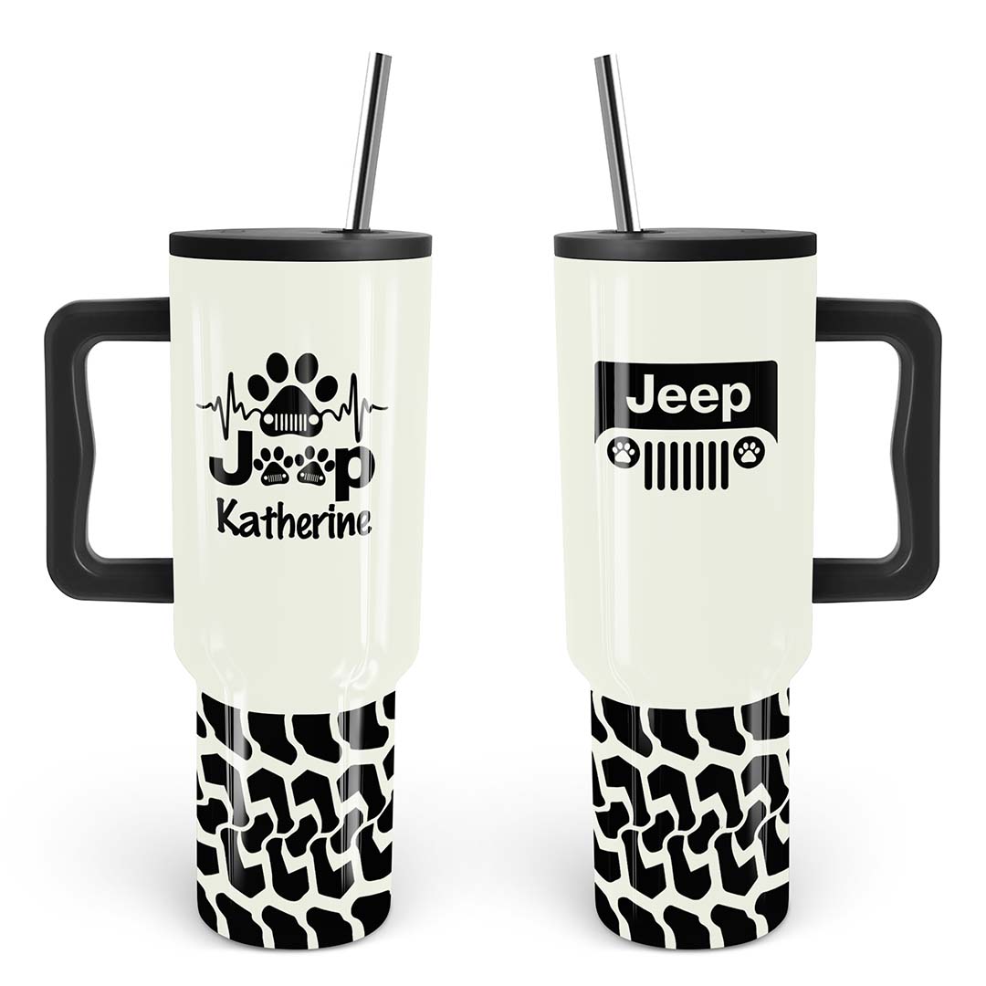 Personalized Jeep Epoxy Trek Tumbler Dog Heartbeat Tire Tracks 40oz 30oz Supler Store