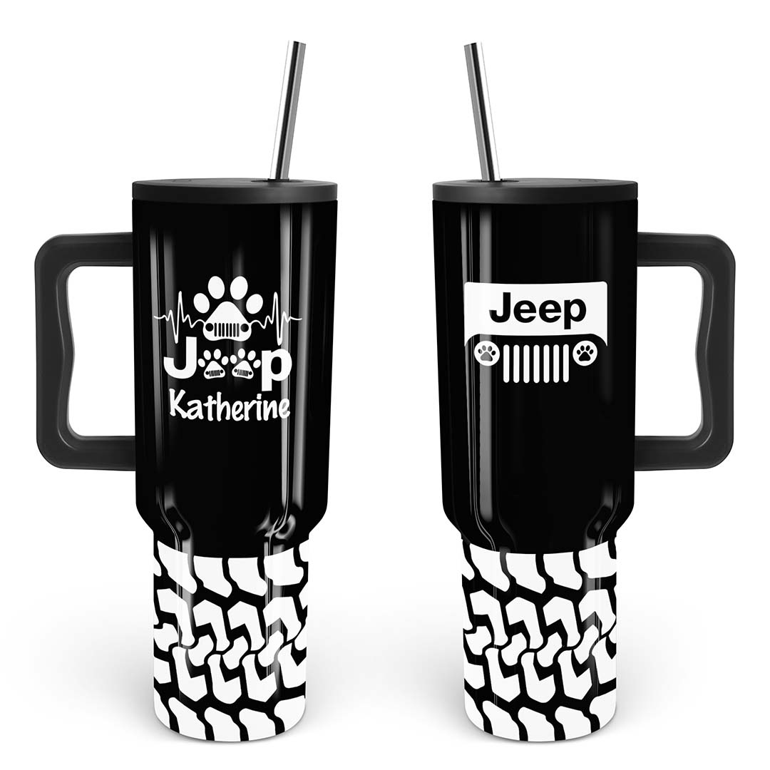 Personalized Jeep Epoxy Trek Tumbler Dog Heartbeat Tire Tracks 40oz 30oz Supler Store