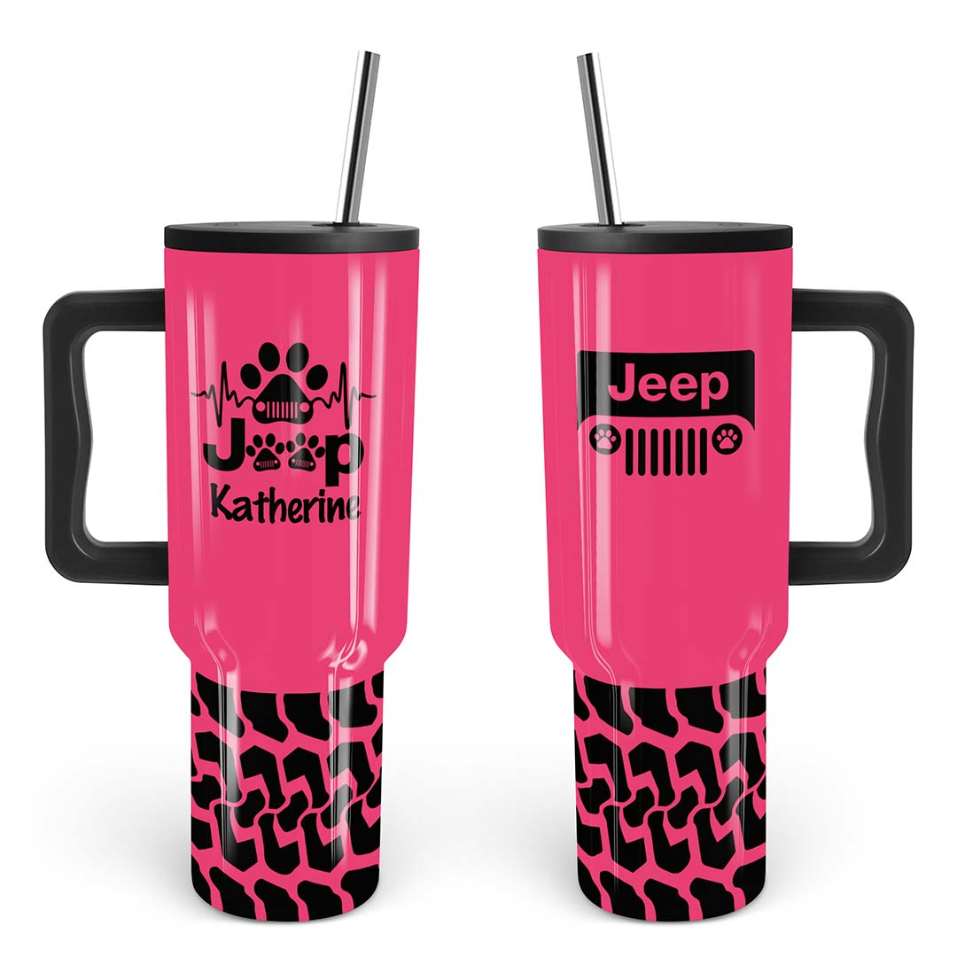 Personalized Jeep Epoxy Trek Tumbler Dog Heartbeat Tire Tracks 40oz 30oz Supler Store