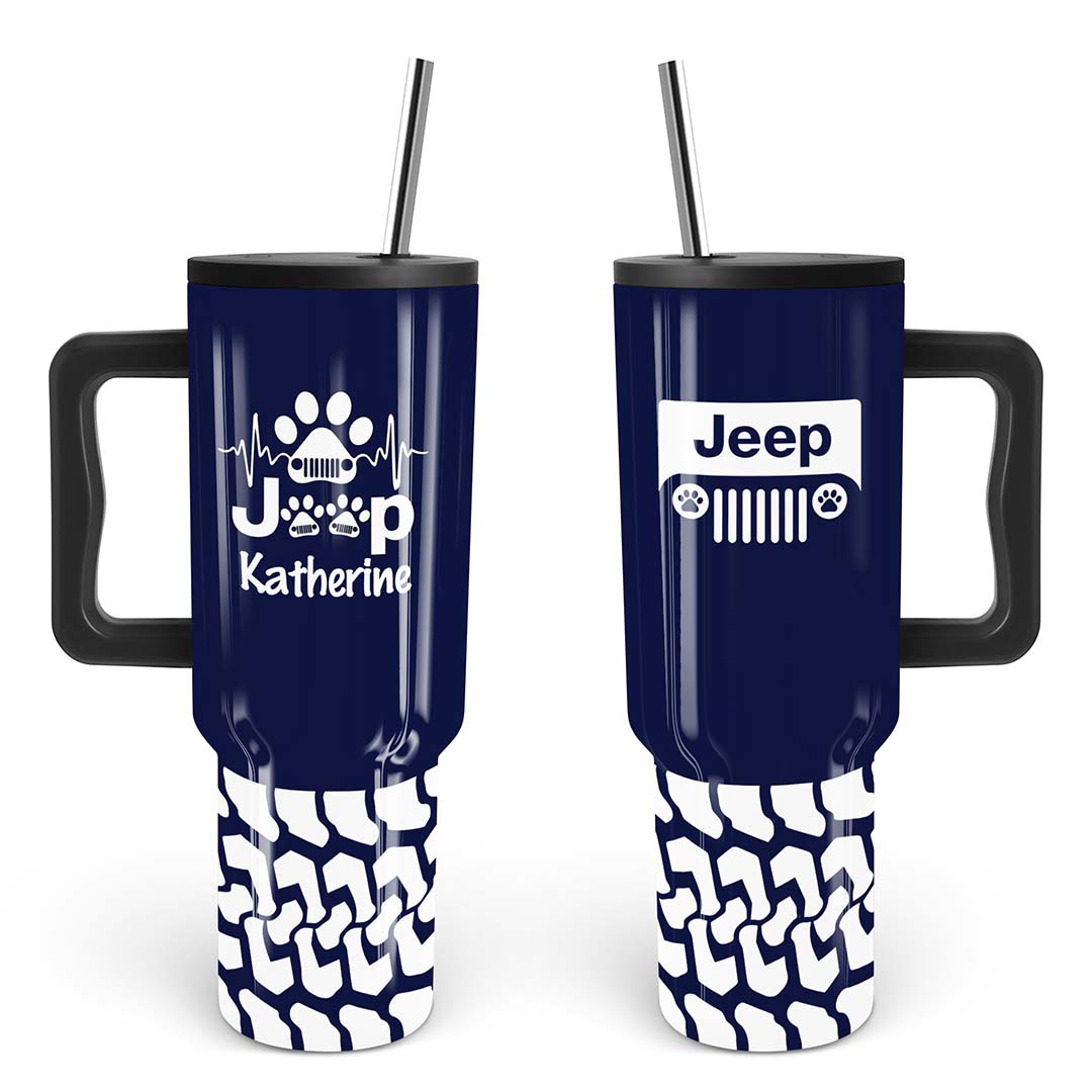 Personalized Jeep Epoxy Trek Tumbler Dog Heartbeat Tire Tracks 40oz 30oz Supler Store