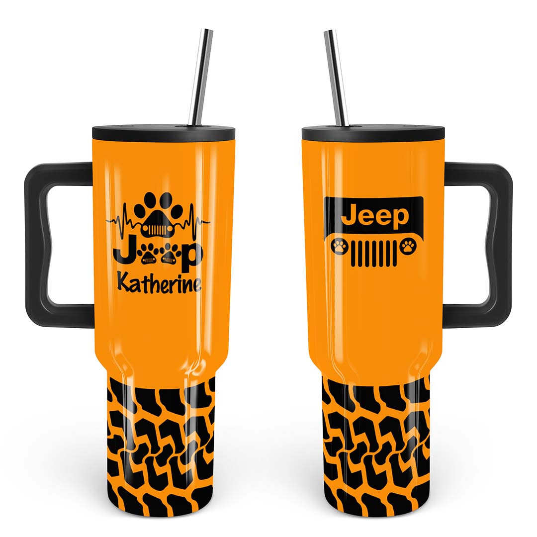 Personalized Jeep Epoxy Trek Tumbler Dog Heartbeat Tire Tracks 40oz 30oz Supler Store