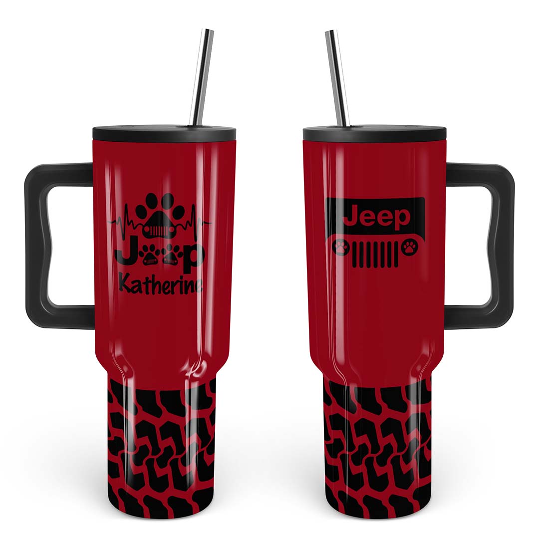 Personalized Jeep Epoxy Trek Tumbler Dog Heartbeat Tire Tracks 40oz 30oz Supler Store