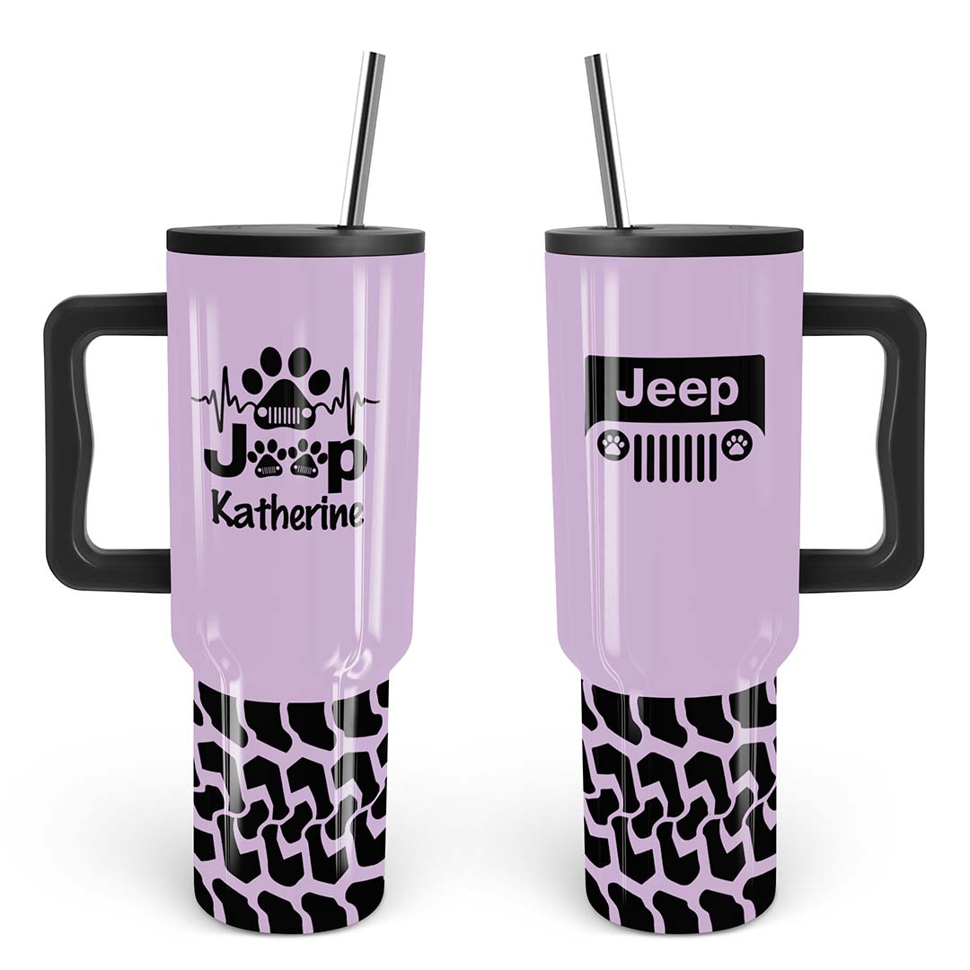 Personalized Jeep Epoxy Trek Tumbler Dog Heartbeat Tire Tracks 40oz 30oz Supler Store