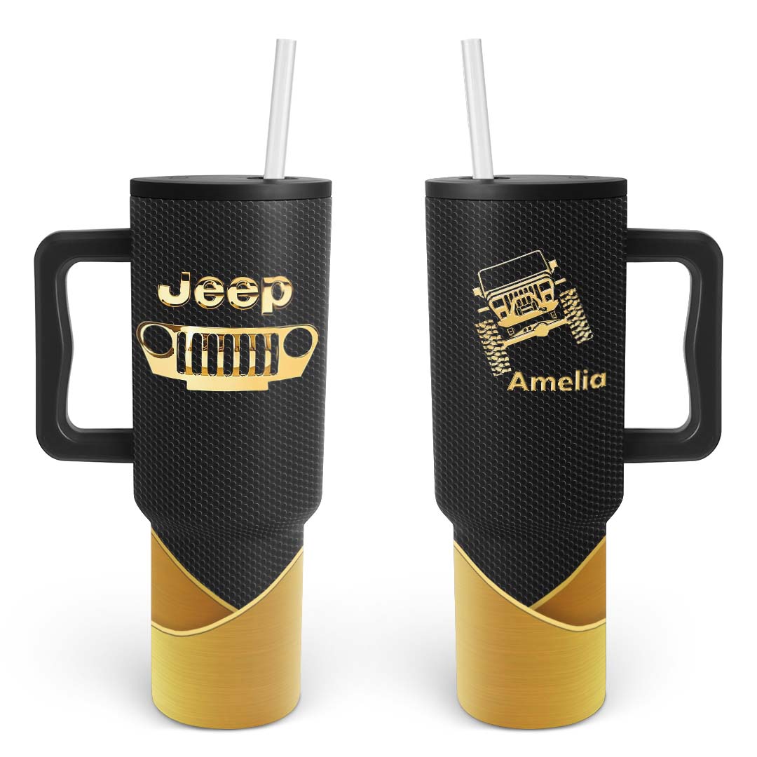 Personalized Jeep Trek Tumbler 3D Effect Print Gold Silver 40oz 30oz