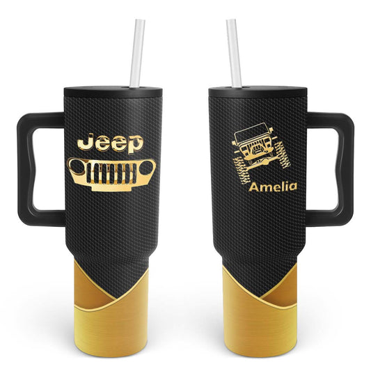 Personalized Jeep Trek Tumbler 3D Effect Print Gold Silver 40oz 30oz