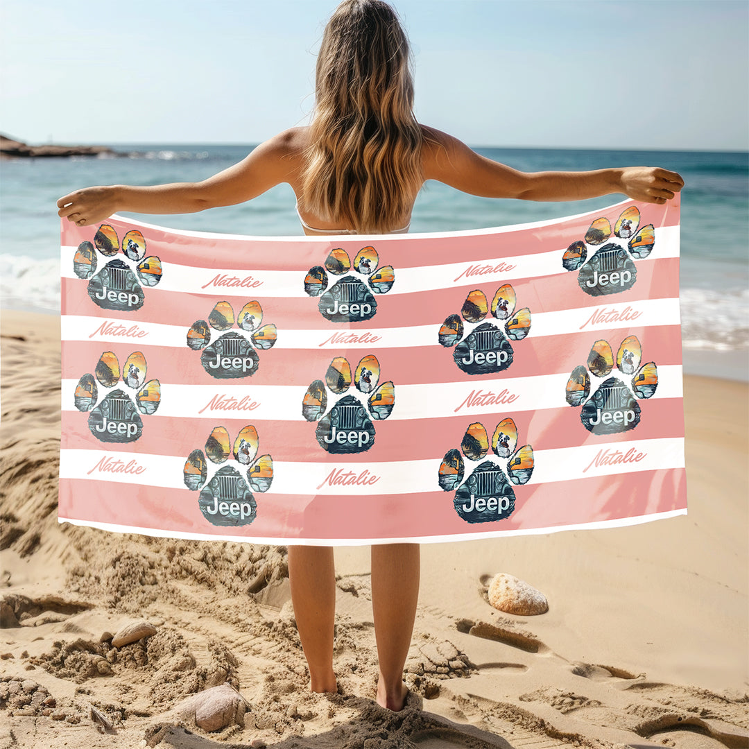 Personalized Jeep Dog Paw Beach Towel
