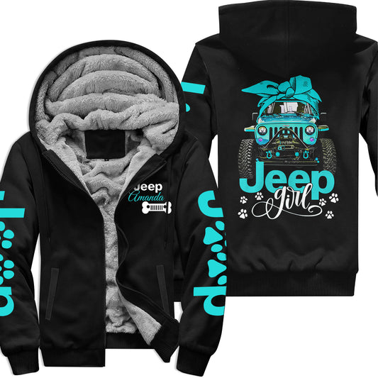 Personalized Jeep Dog Girl Multicolor Fleece Zip Hoodie Supler Store