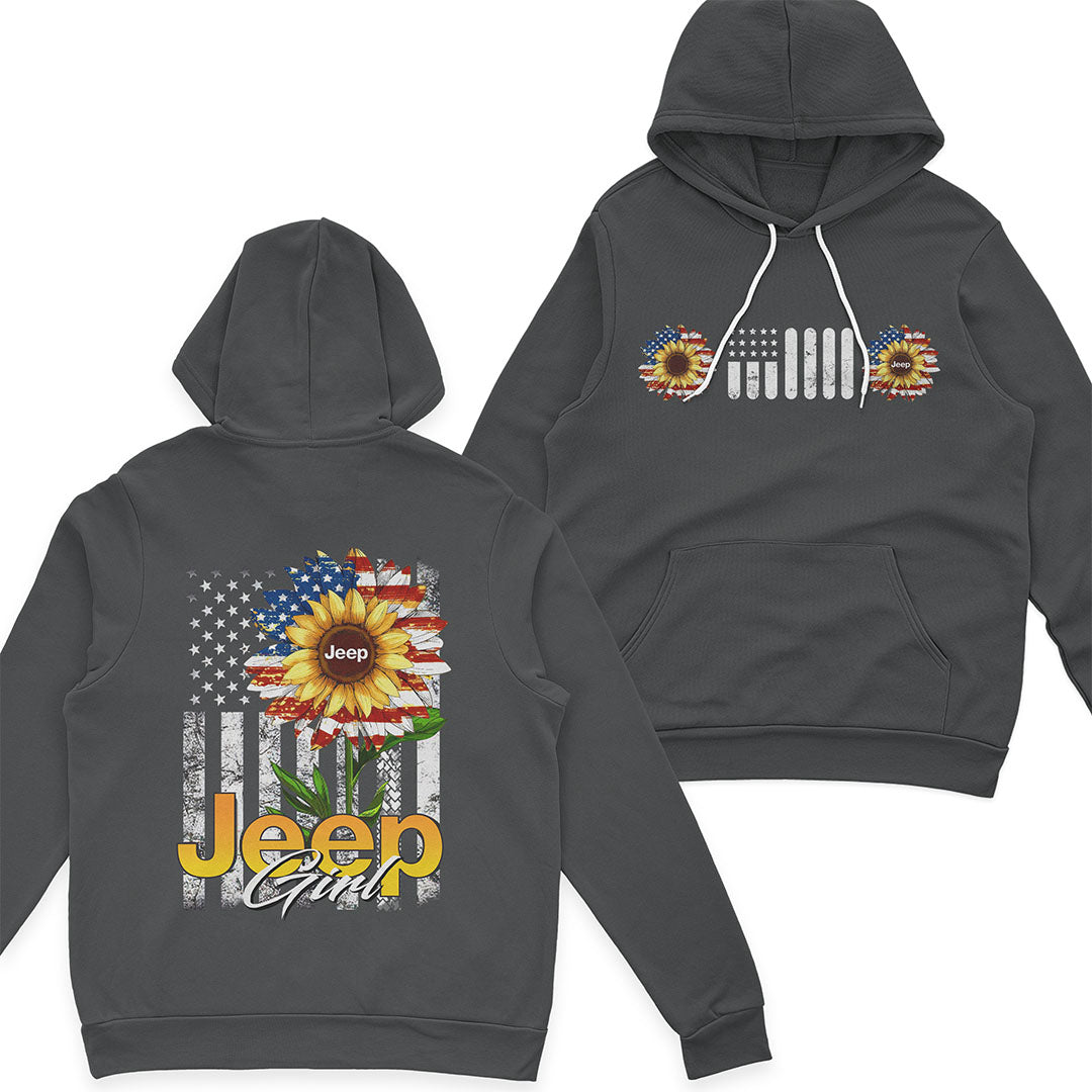 Jeep Girl Sunflower American Flag T-Shirt Hoodie Supler Store