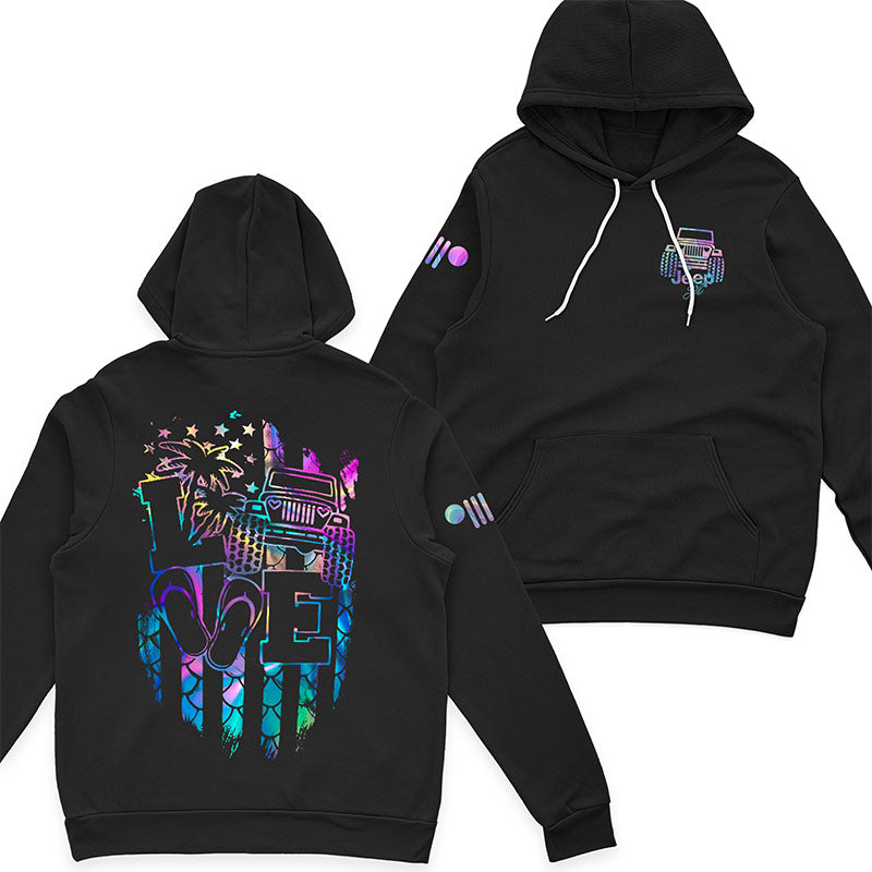 Jeep Girl Loves Beach Holographic T-Shirt Hoodie