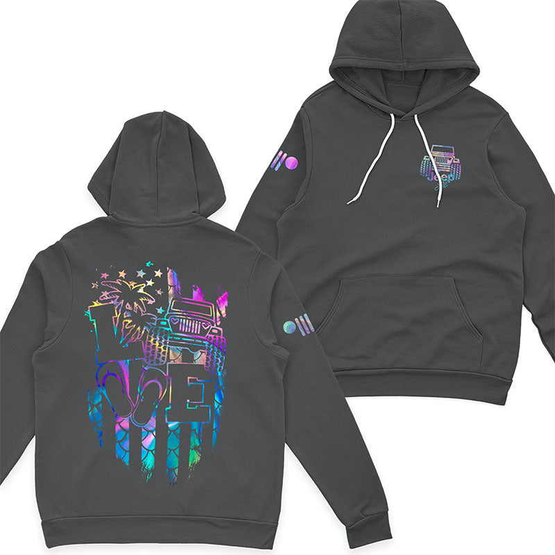 Jeep Girl Loves Beach Holographic T-Shirt Hoodie