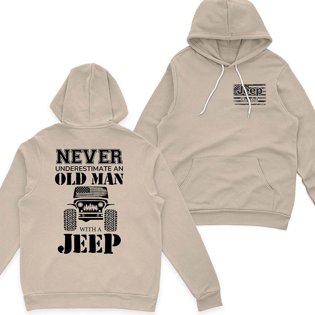 Personalized Jeep Never Underestimate An Old Man American Flag T-Shirt Hoodie