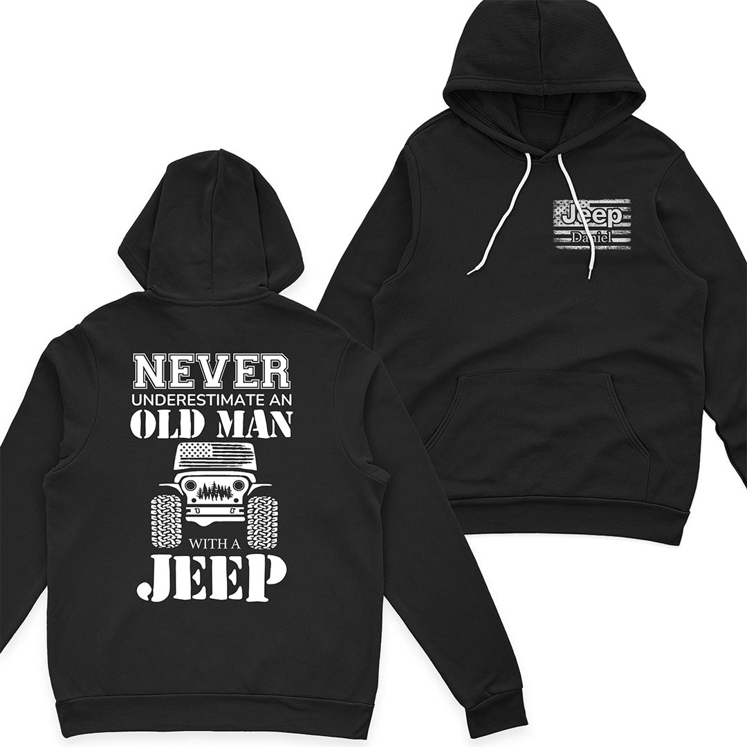 Personalized Jeep Never Underestimate An Old Man American Flag T-Shirt Hoodie