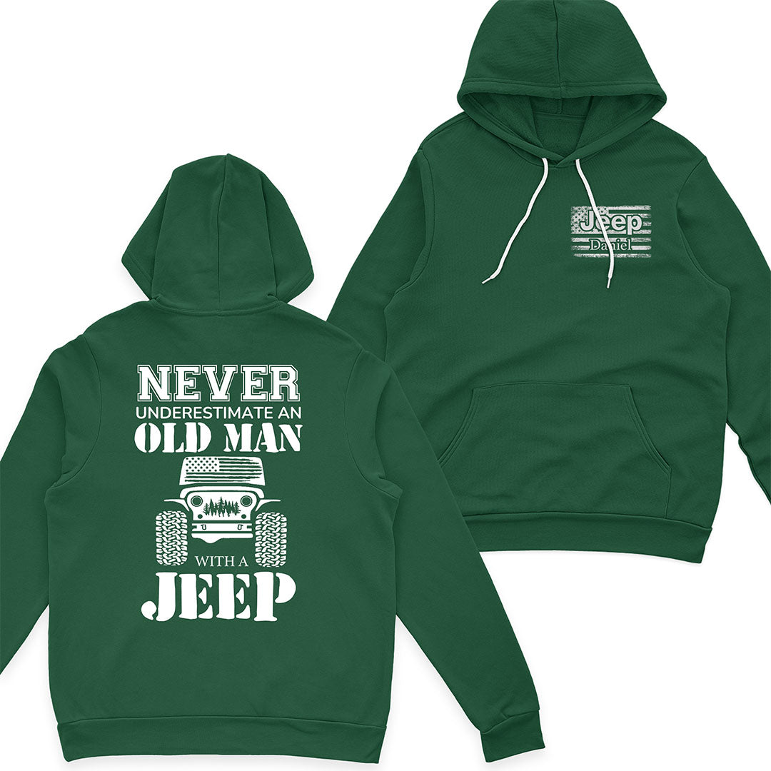 Personalized Jeep Never Underestimate An Old Man American Flag T-Shirt Hoodie