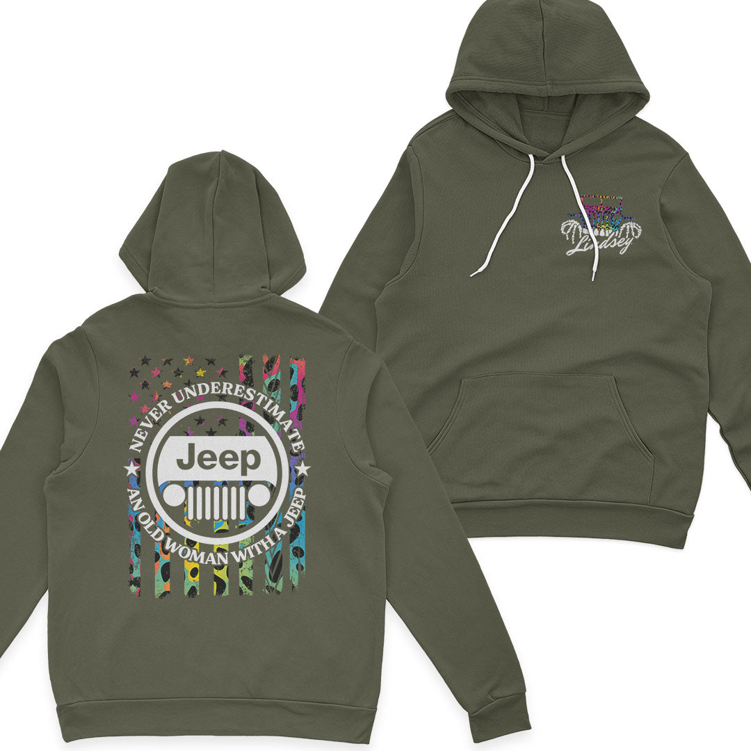 Personalized Never Underestimate An Old Woman With A Jeep Rainbow Leopard T-Shirt Hoodie Supler Store
