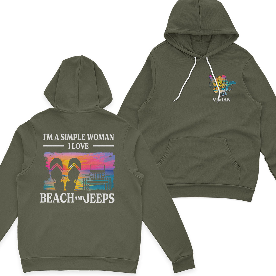 Personalized I'm A Simple Woman Love Beach and Jeeps T-Shirt Hoodie