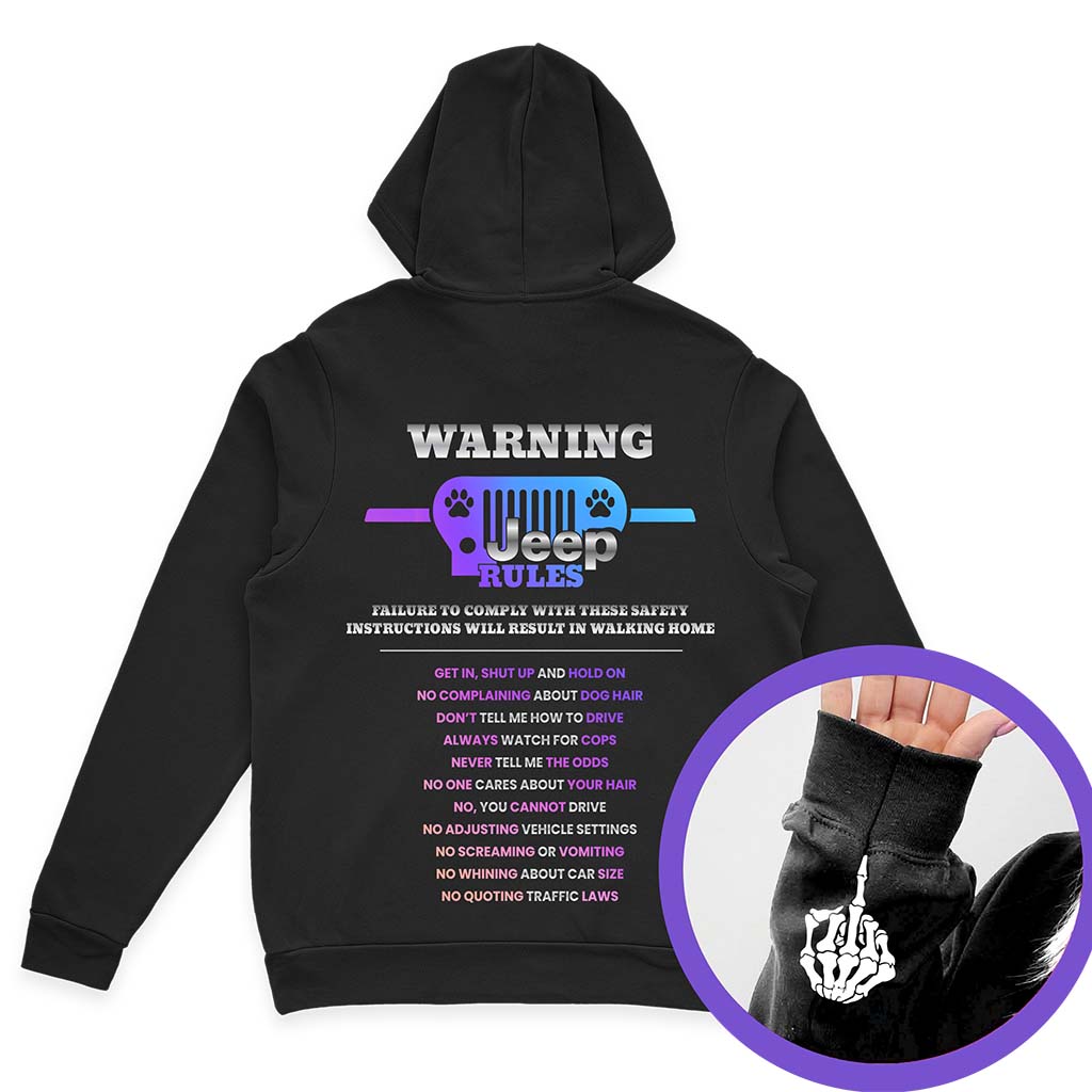 Warning Jeep Rules Dog Lovers Funny Skeleton Hand T-Shirt Hoodie Supler Store