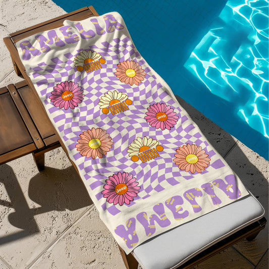 Personalized Jeep Daisy Grid Beach Towel
