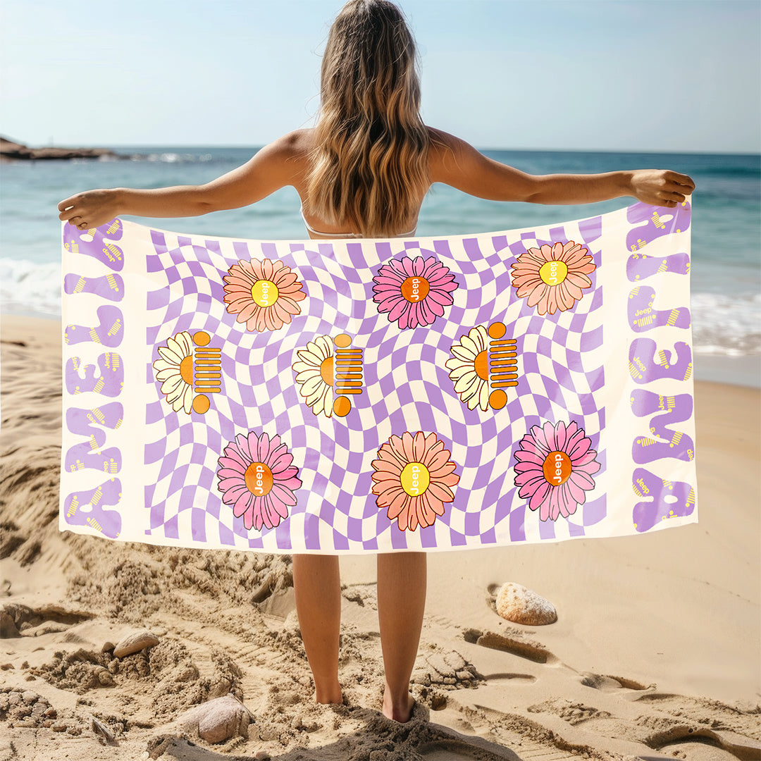 Personalized Jeep Daisy Grid Beach Towel