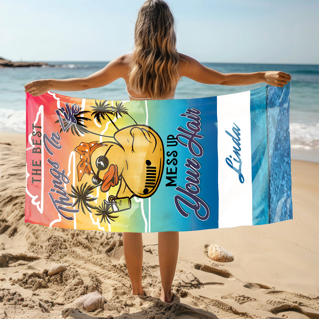 Personalized Jeep The Best Things In Life Mess Up Your Hair Beach Towel