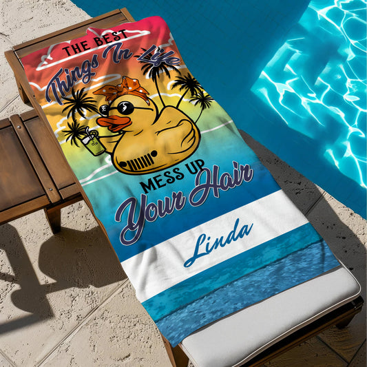 Personalized Jeep The Best Things In Life Mess Up Your Hair Beach Towel