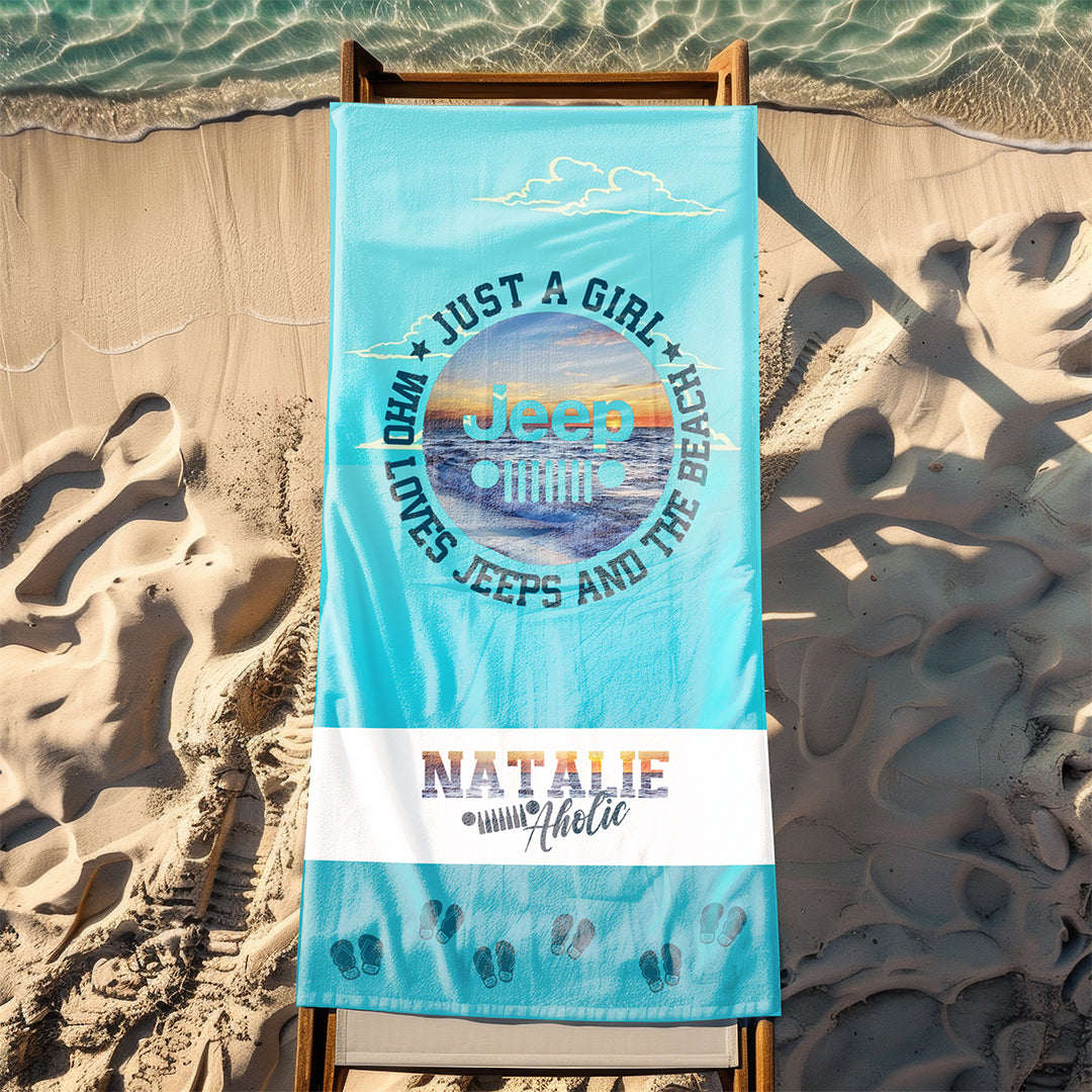 Personalized Just A Girl Who Loves Jeeps And The Beach Towel