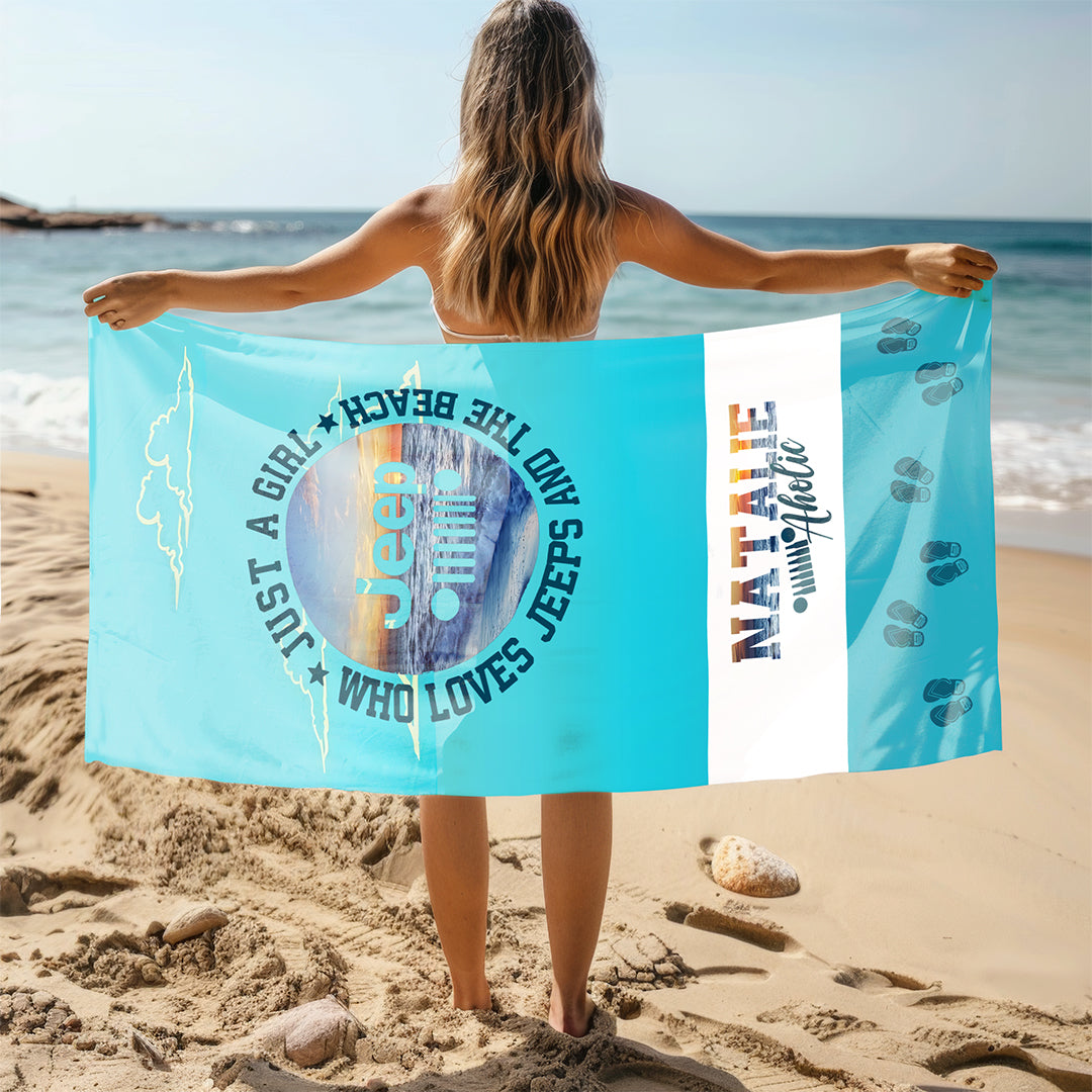 Personalized Just A Girl Who Loves Jeeps And The Beach Towel