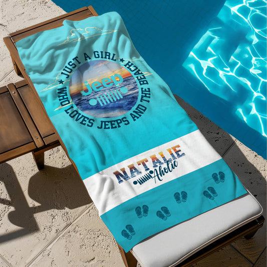 Personalized Just A Girl Who Loves Jeeps And The Beach Towel