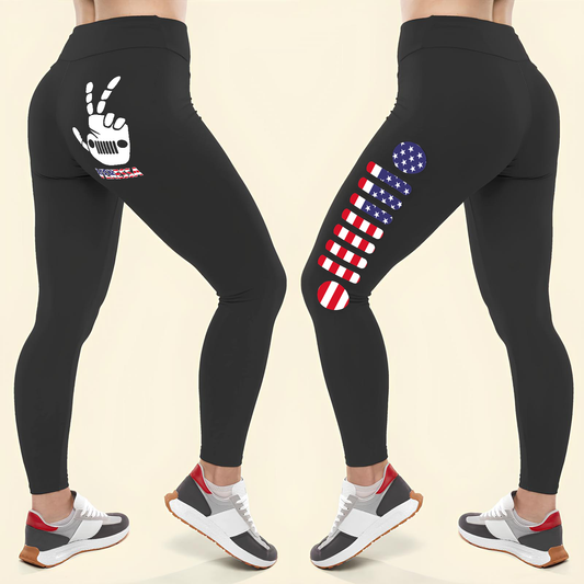 Personalized Jeep Girl USA Flag Independence Day Leggings