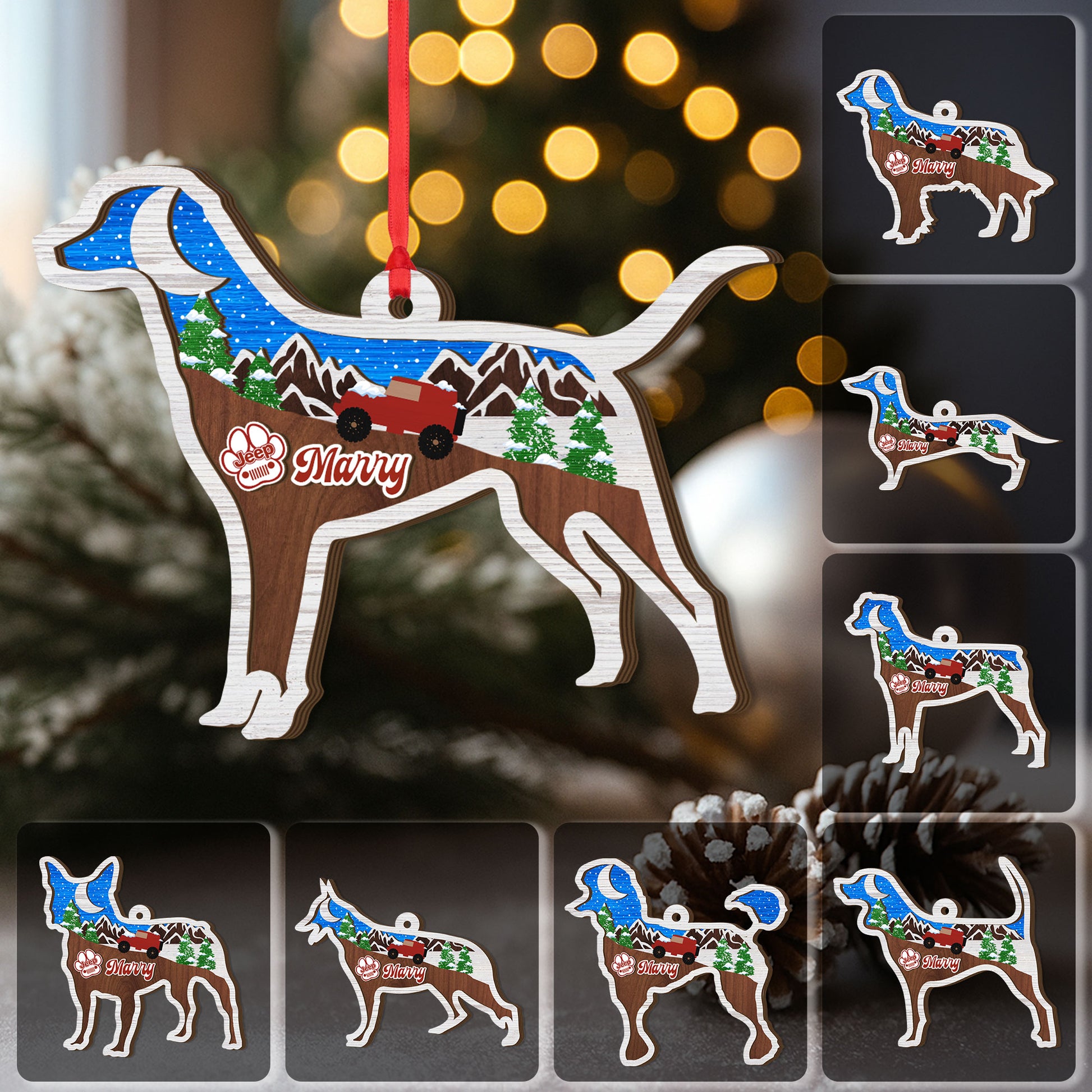 Personalized Jeep Dog Offroad 3 Layered Wooden Ornament Christmas Gifts Decor Supler Store