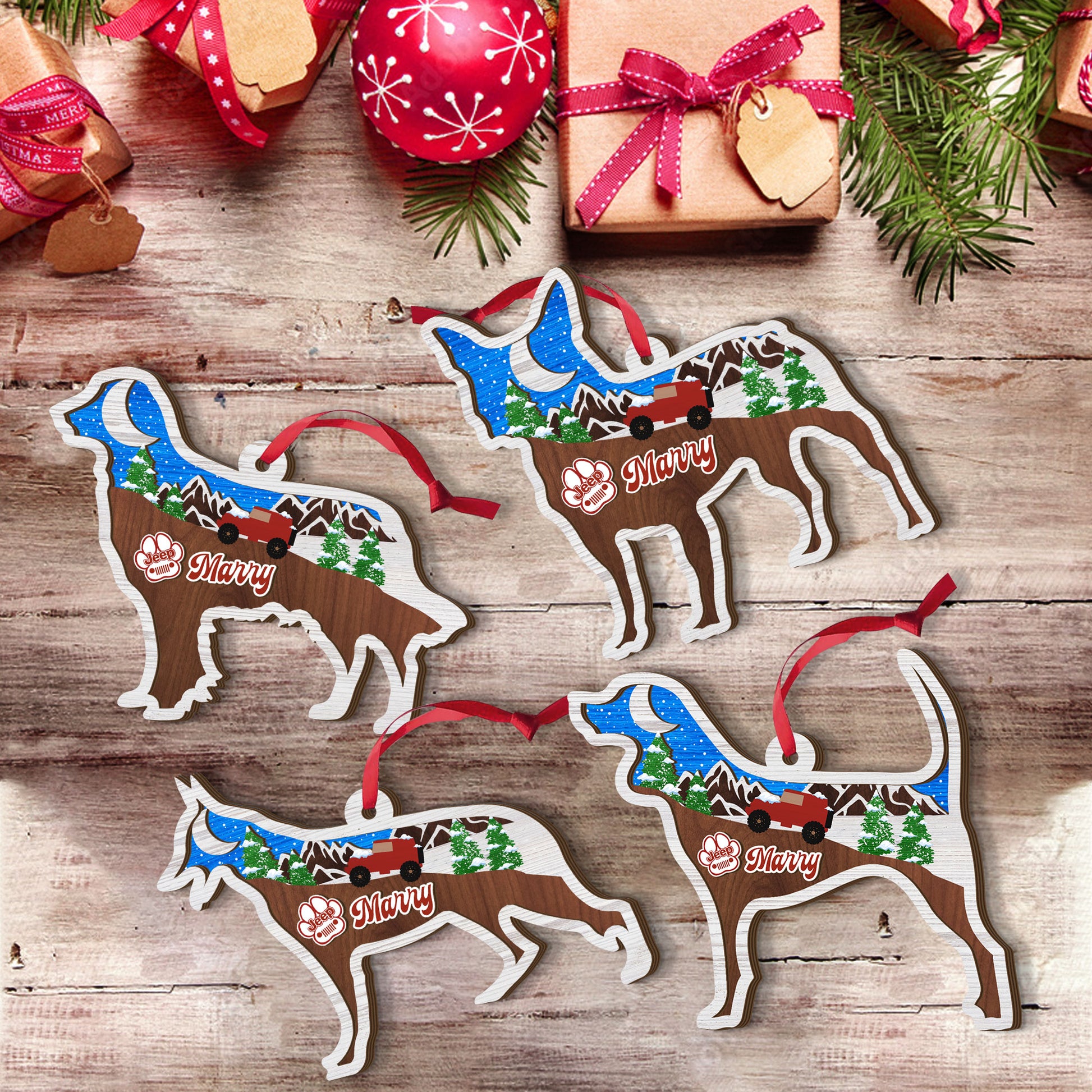 Personalized Jeep Dog Offroad 3 Layered Wooden Ornament Christmas Gifts Decor Supler Store