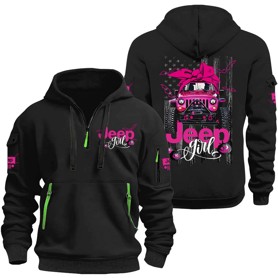 Jeep Girl Spooky Pumpkin Halloween Quarter Zip Hoodie Supler Store