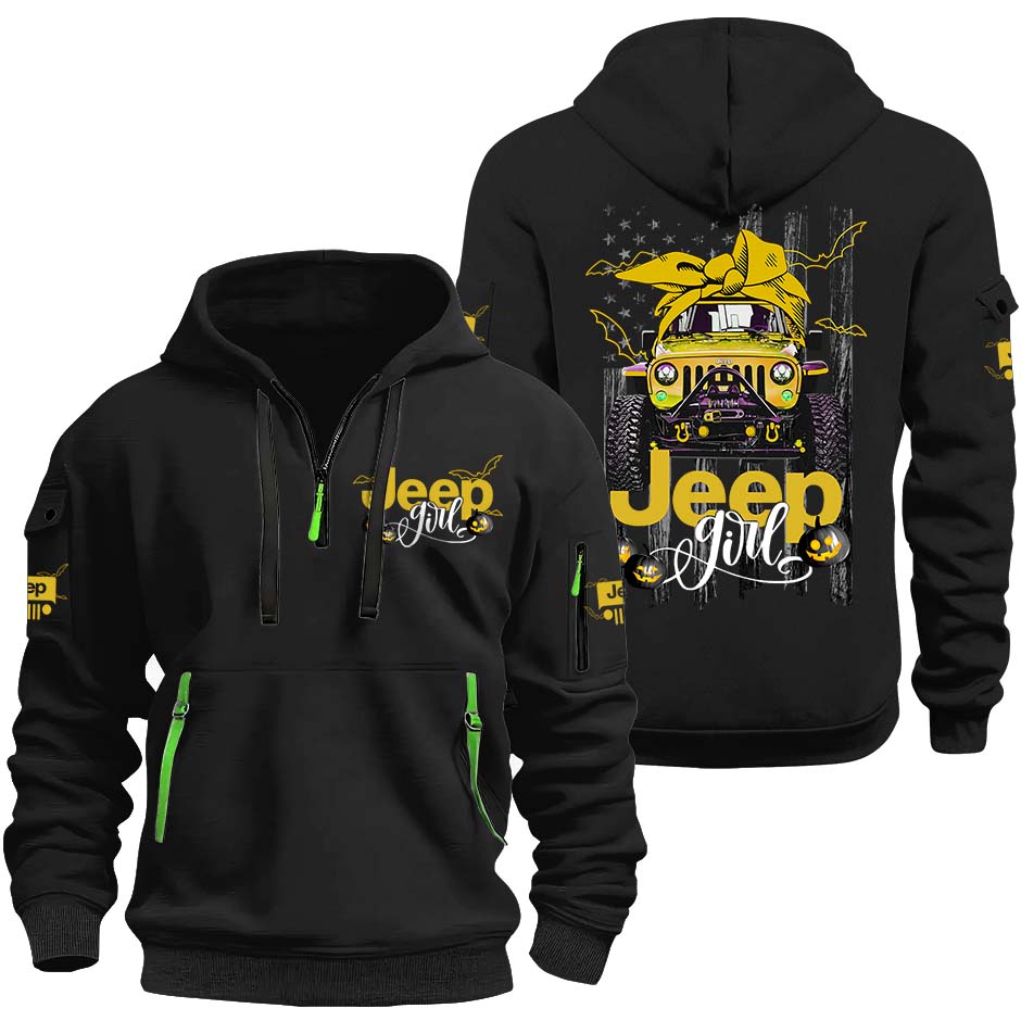 Jeep Girl Spooky Pumpkin Halloween Quarter Zip Hoodie Supler Store