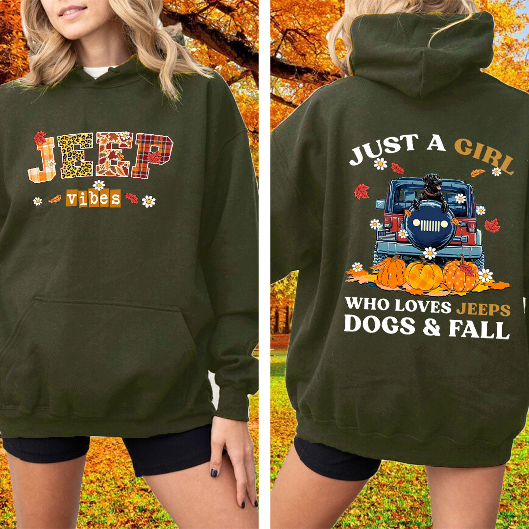 Just A Girl Who Loves Jeeps, Dogs & Fall T-Shirt Hoodie