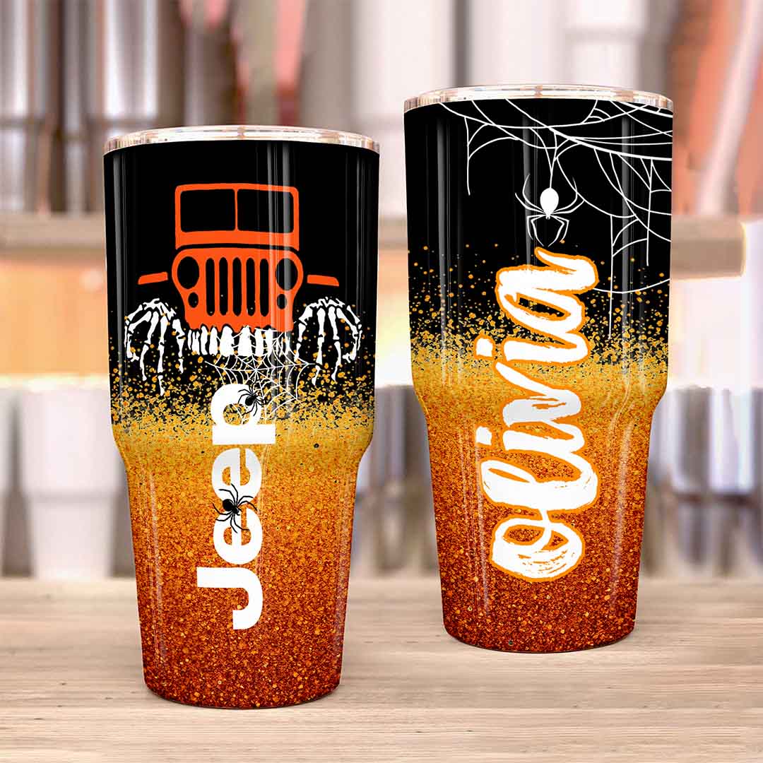 Personalized Jeep Epoxy Trek Tumbler Halloween Spidernet 40oz 30oz