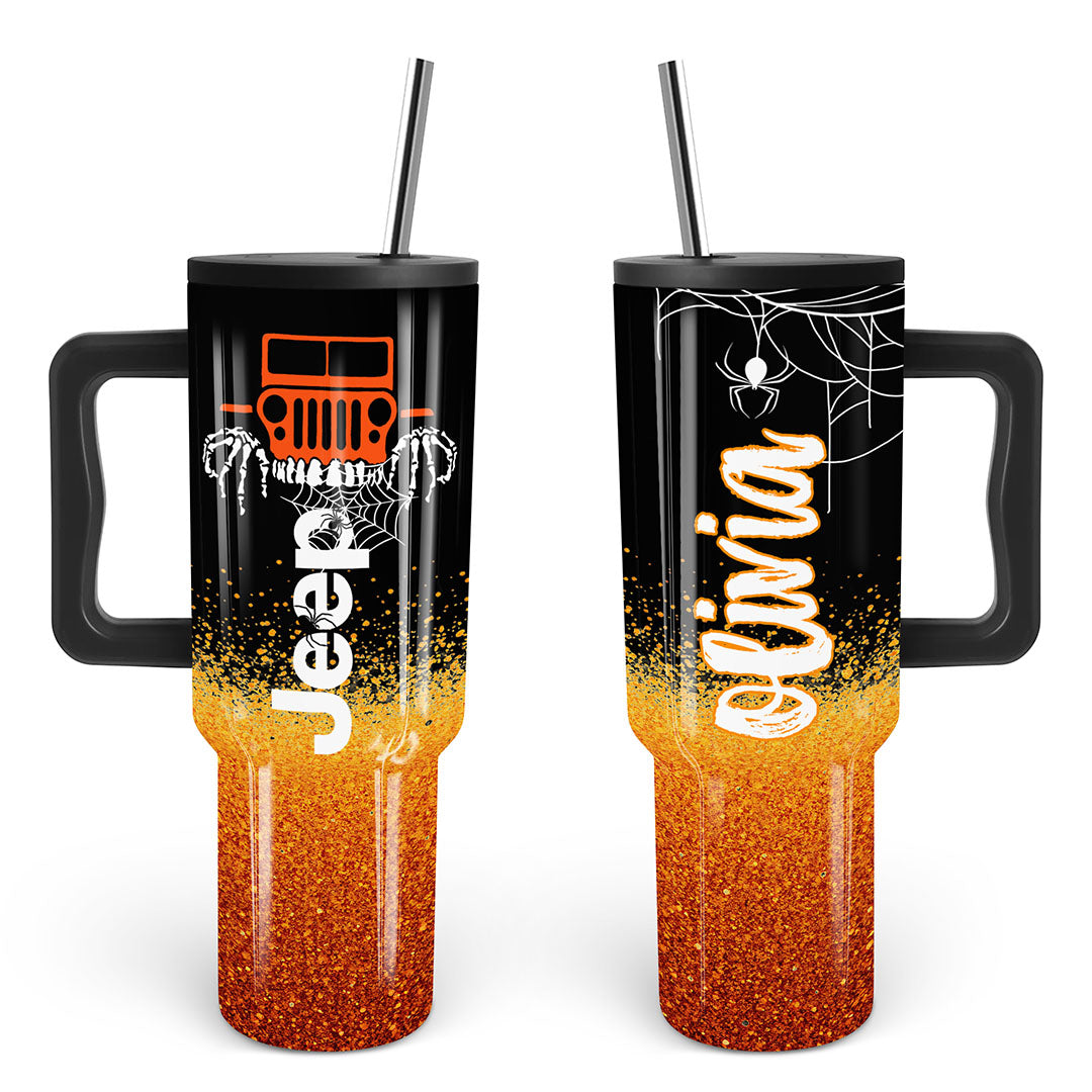 Personalized Jeep Epoxy Trek Tumbler Halloween Spidernet 40oz 30oz