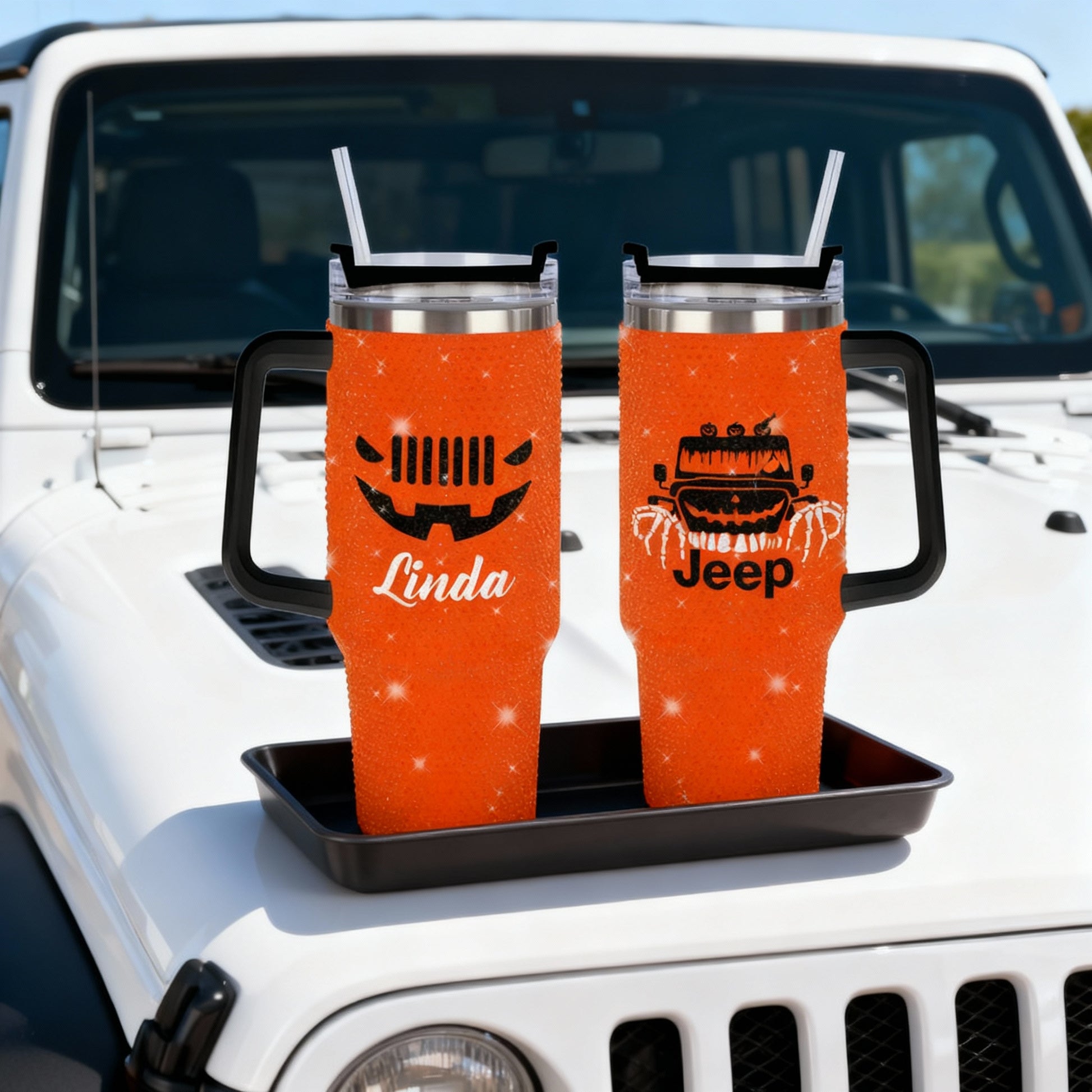 Personalized Jeep Spooky Halloween Orange Rhinestone Diamond Tumbler 40oz 30oz Supler Store