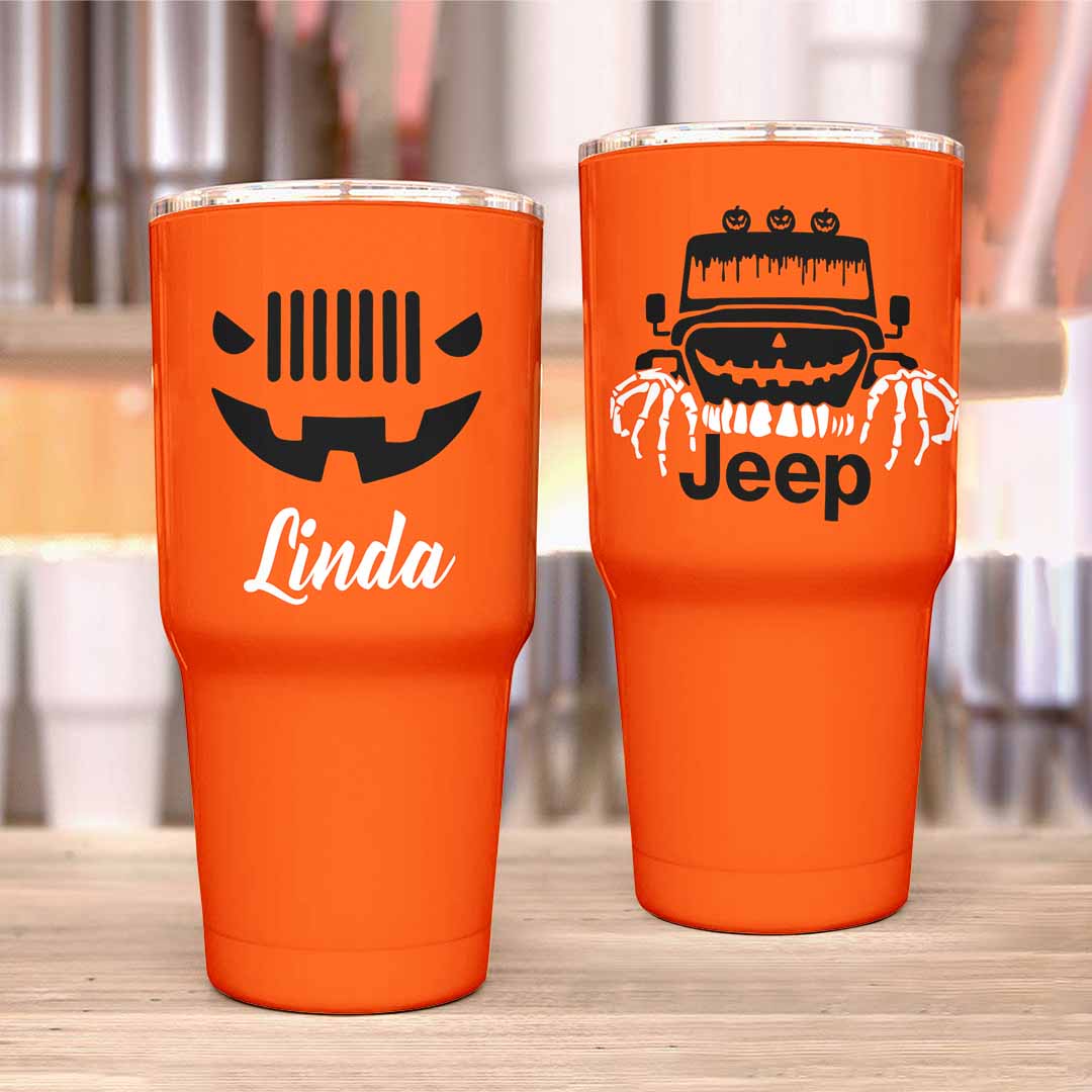 Personalized Jeep Spooky Halloween Orange Rhinestone Diamond Tumbler 40oz 30oz Supler Store